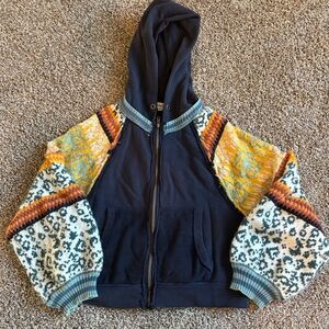 Balloon Sleeve Boho Zip Hoodie